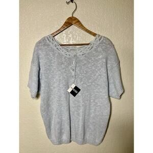 VTG 90s Knit Sweater Womens XL Pale Blue Lace Trim Dolman Sleeves NEW Deadstock